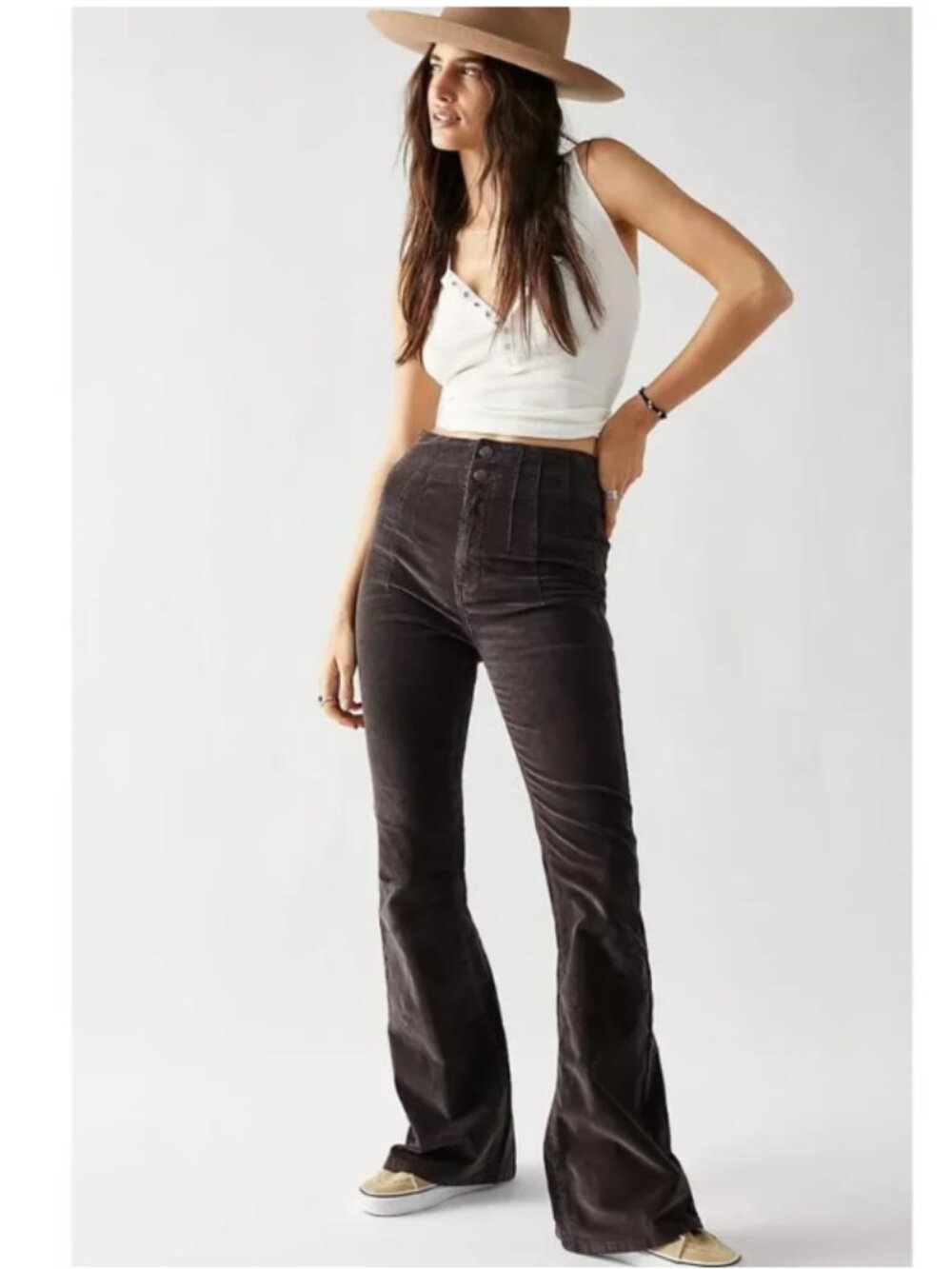 We The Free | Free People Jayde Cord Flare Gray Corduroy Pants | Size 25